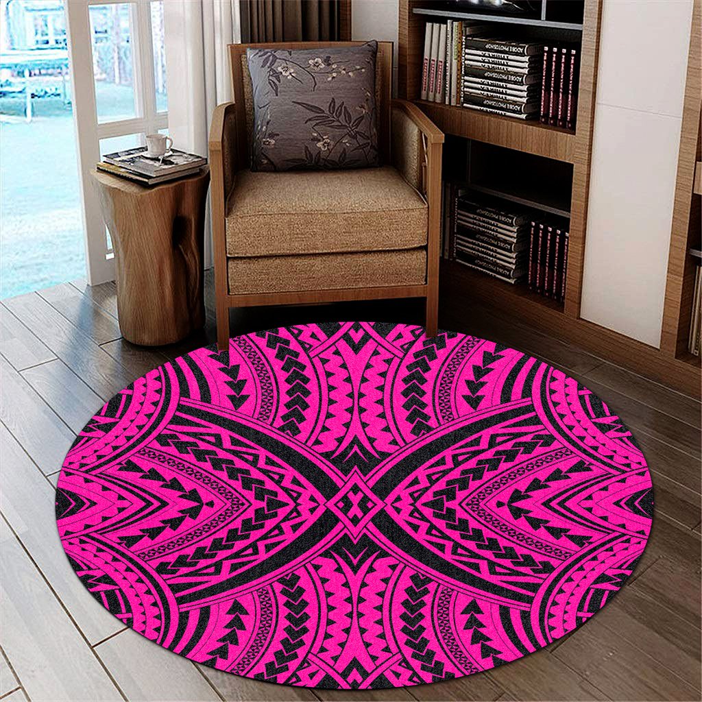 Hawaii Polynesian Tradition Pink Round Carpet - AH Round Carpet Luxurious Plush - Polynesian Pride