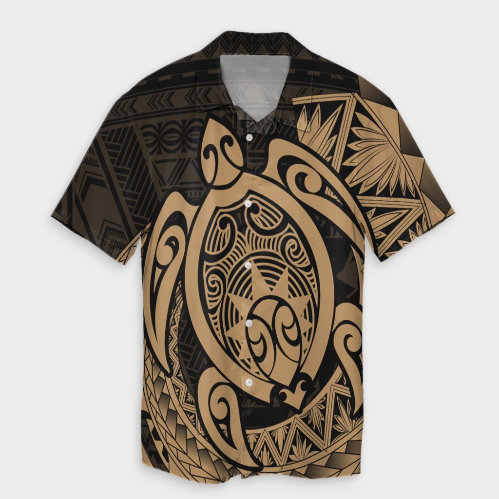 Hawaii Polynesian Turtle Hawaiian Shirt - Gold - AH Unisex Black - Polynesian Pride