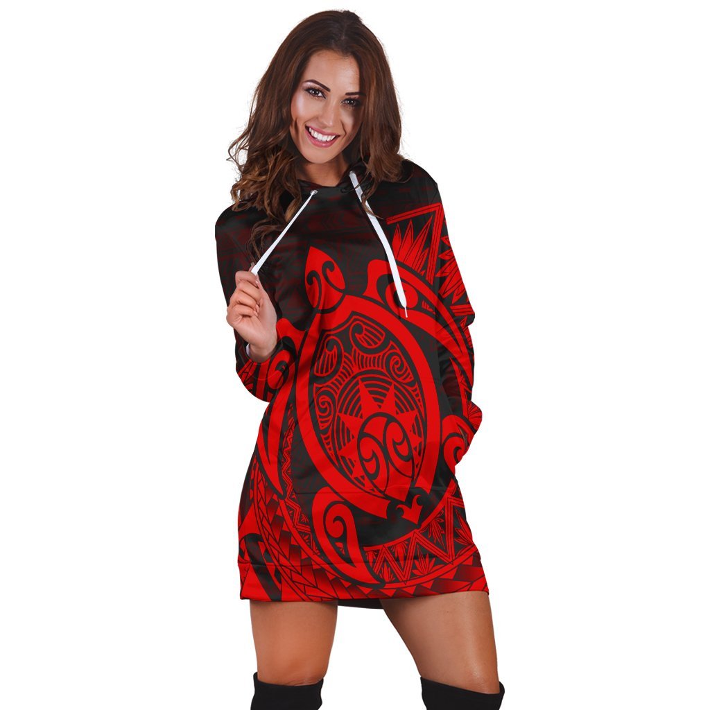 Hawaii Polynesian Turtle Hoodie Dress - Red - AH - Polynesian Pride