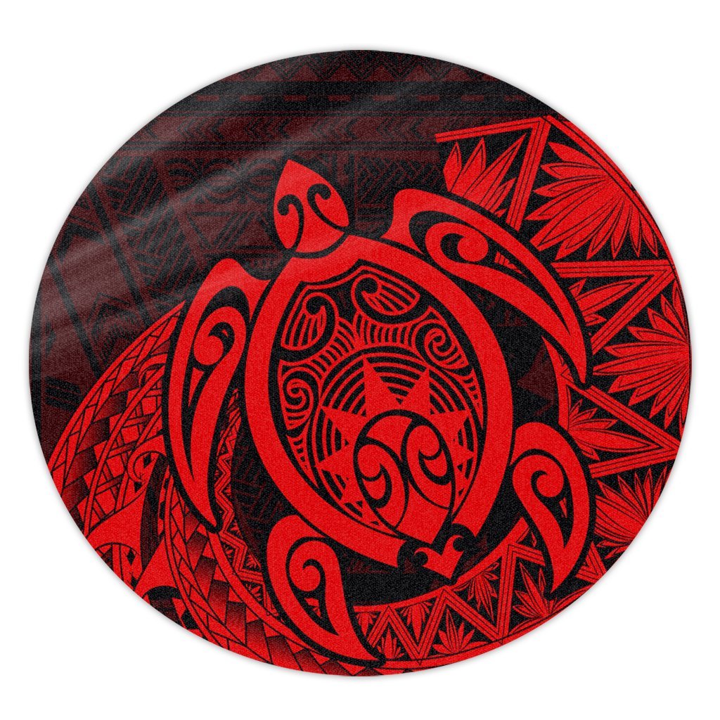 Hawaii Polynesian Turtle Round Carpet - Red - AH Round Carpet Luxurious Plush - Polynesian Pride