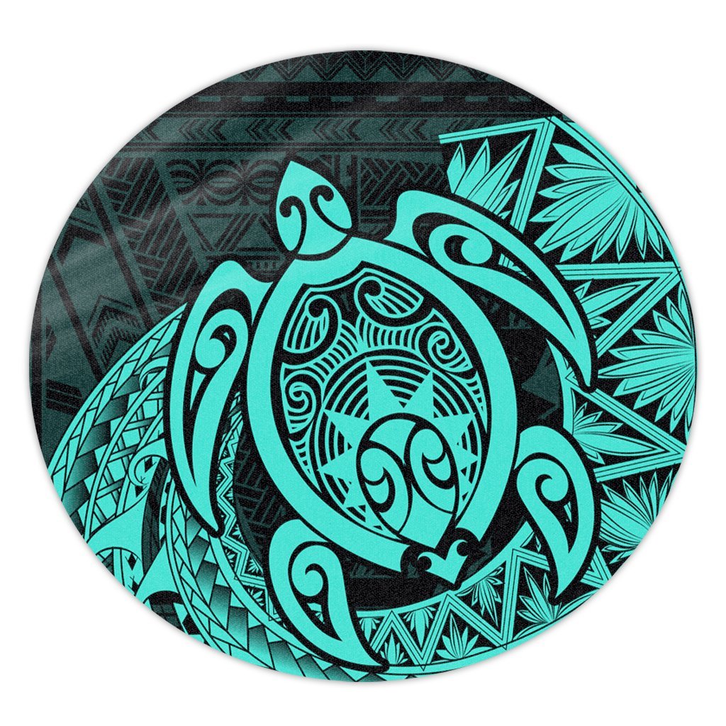 Hawaii Polynesian Turtle Round Carpet - Turquoise - AH Round Carpet Luxurious Plush - Polynesian Pride