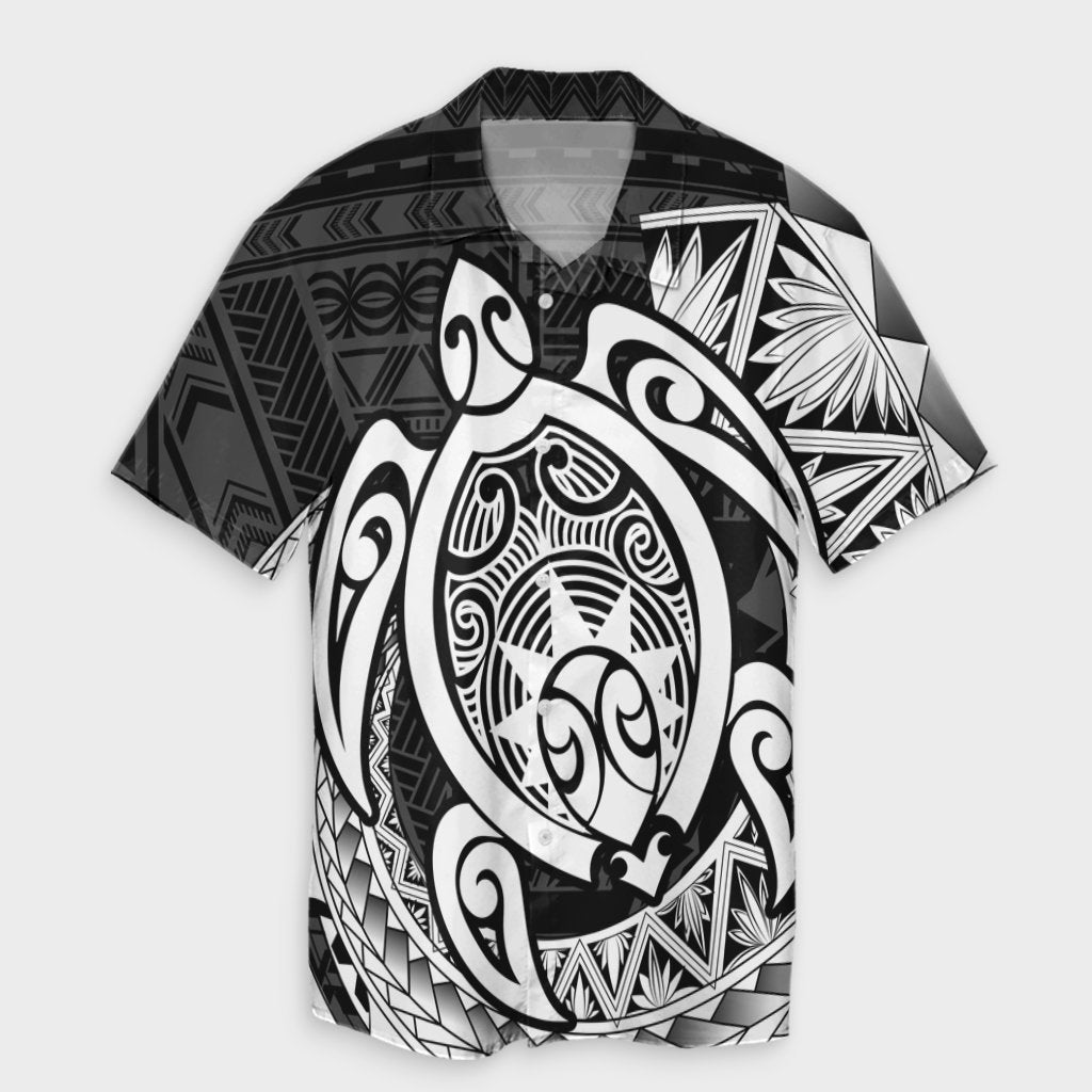 Hawaii Polynesian Turtle Hawaiian Shirt - White - AH Unisex Black - Polynesian Pride