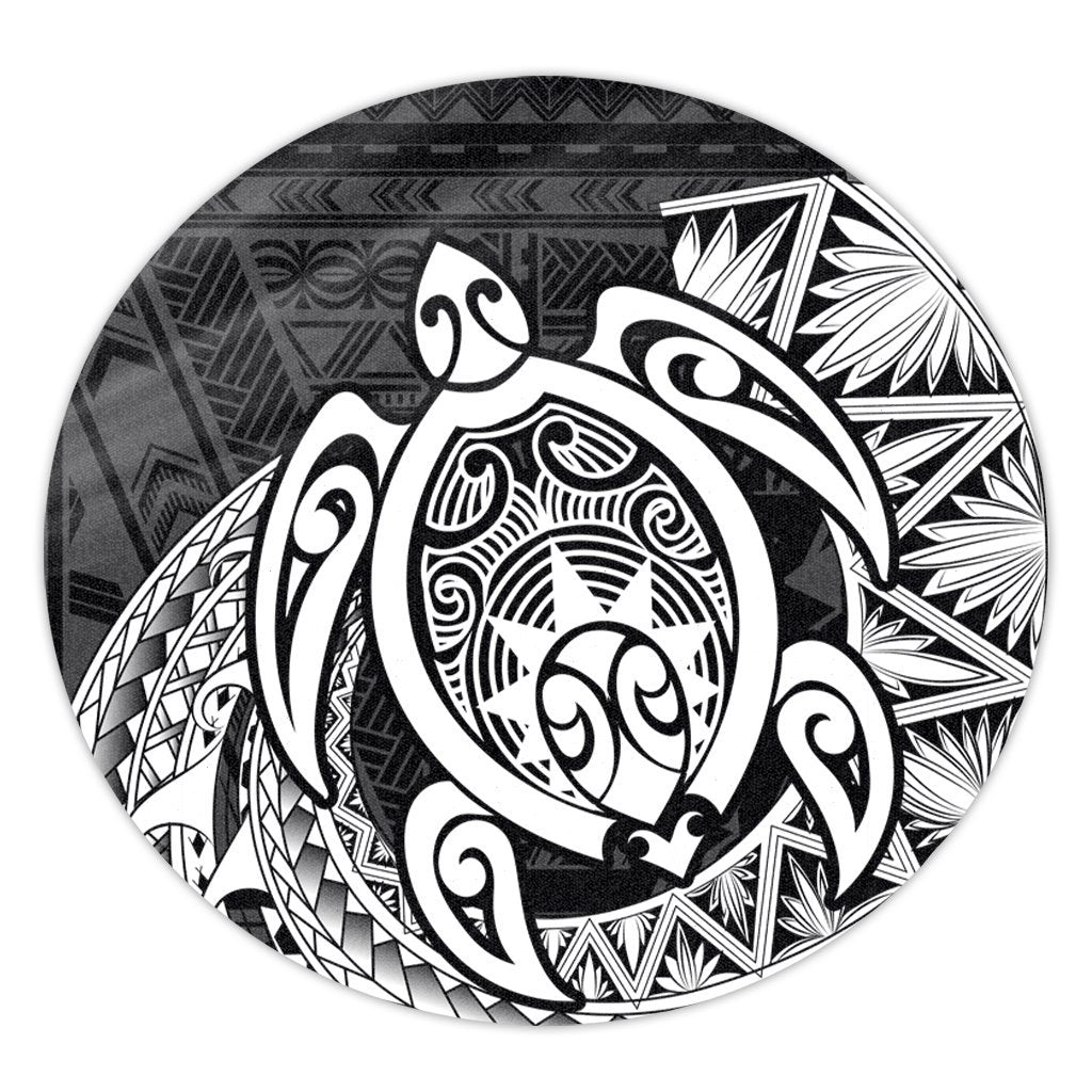 Hawaii Polynesian Turtle Round Carpet - White - AH Round Carpet Luxurious Plush - Polynesian Pride