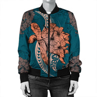 Hawaii Polynesian Turtle Hibiscus Bomber Jacket - AH - Polynesian Pride