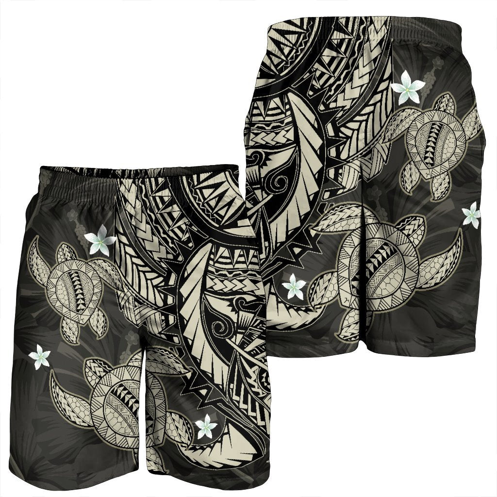 Hawaii Polynesian Turtle Hibiscus Men's Shorts - Beige - AH - Polynesian Pride