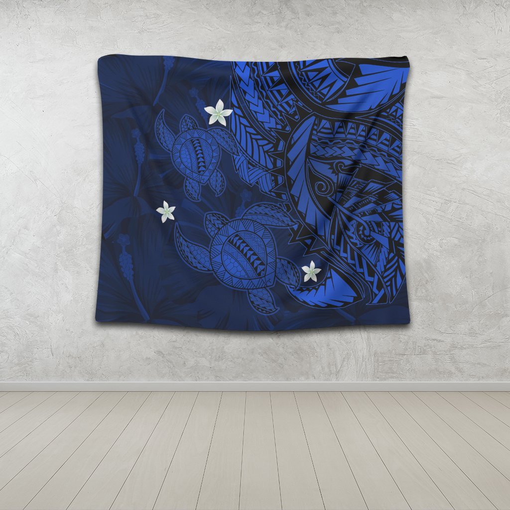 Hawaii Polynesian Turtle Hibiscus Tapestry - Blue - AH - Polynesian Pride