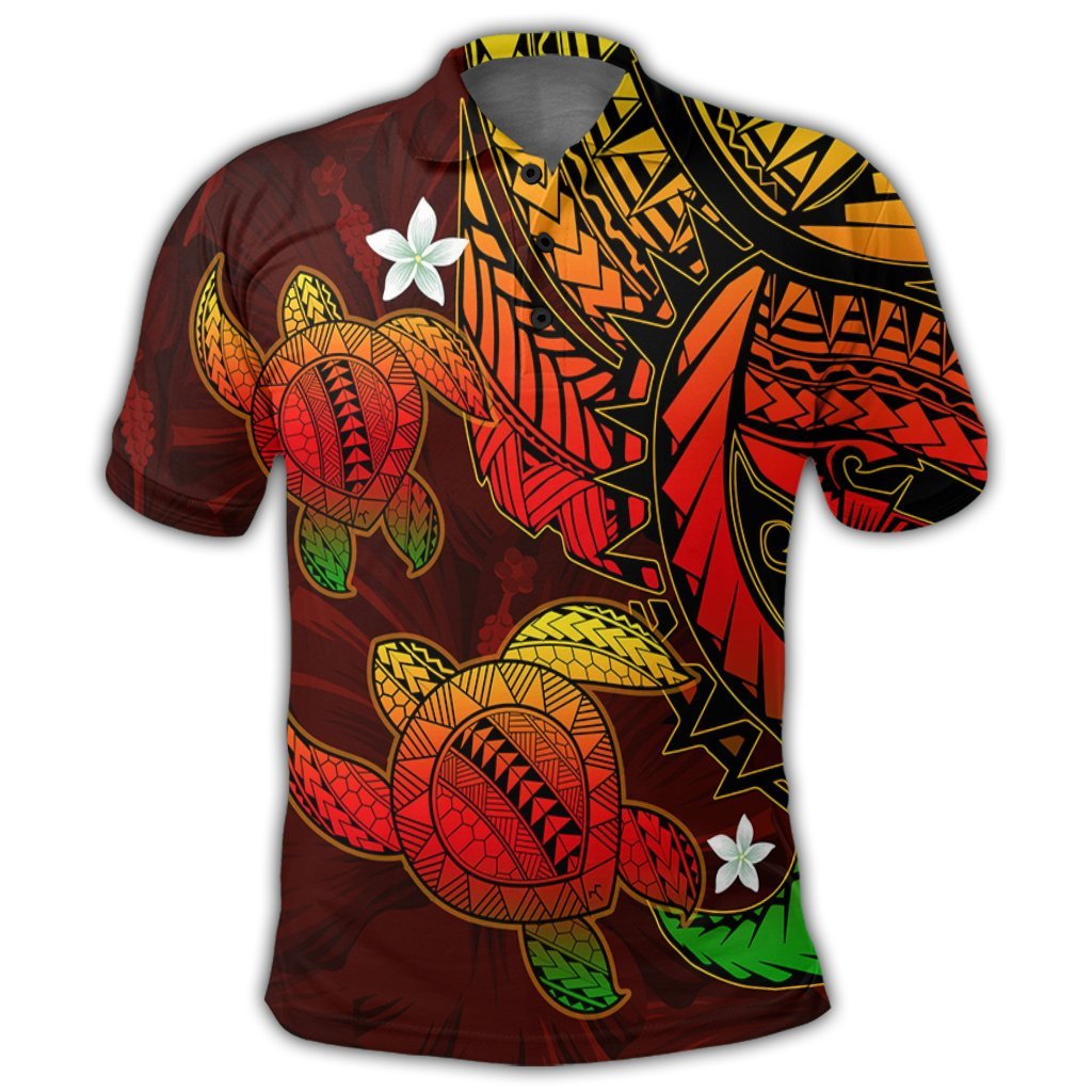 Hawaii Polynesian Turtle Hibiscus Polo Shirt Color Flag AH - Polynesian Pride