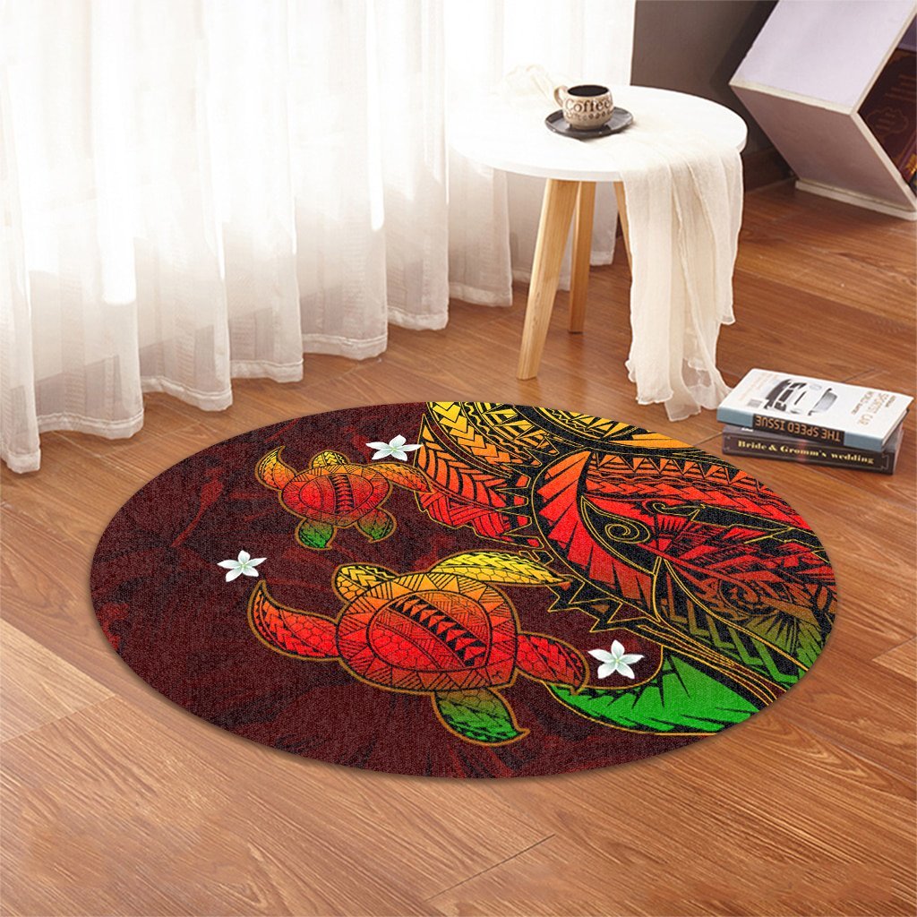 Hawaii Polynesian Turtle Hibiscus Round Carpet - Color Flag - AH - Polynesian Pride