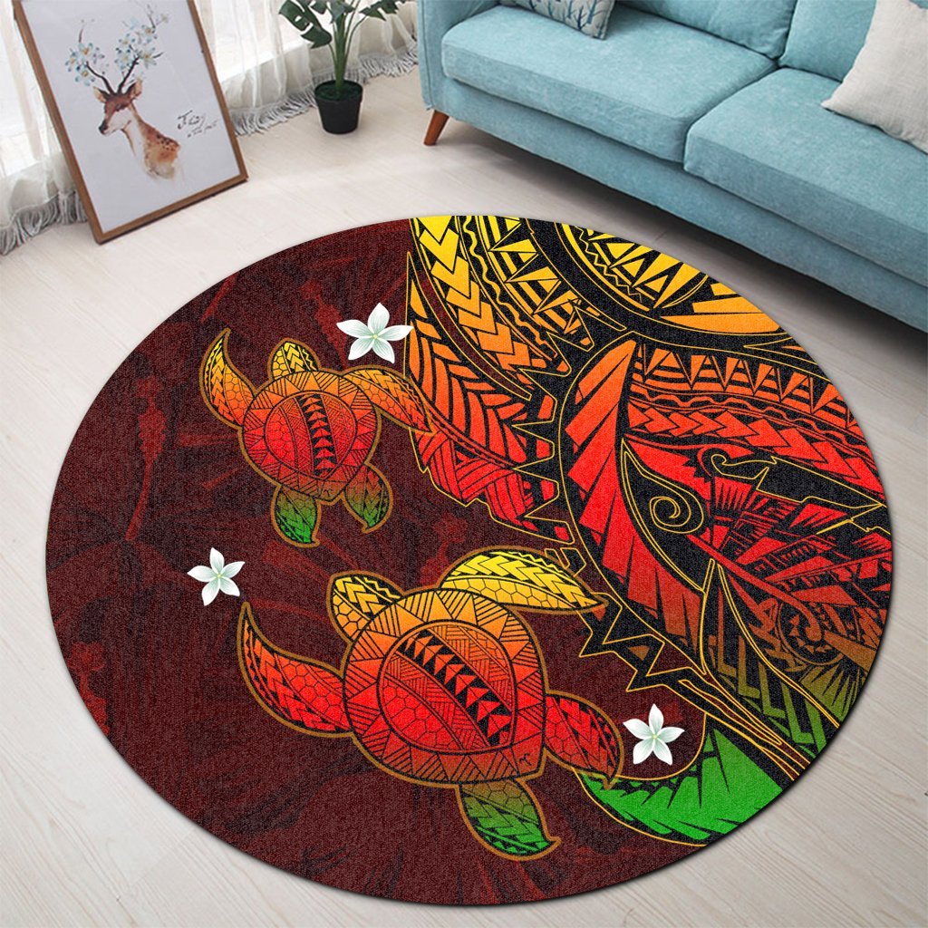 Hawaii Polynesian Turtle Hibiscus Round Carpet - Color Flag - AH - Polynesian Pride