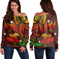 Hawaii Polynesian Turtle Hibiscus Women's Off Shoulder Sweater - Color Flag - AH Black - Polynesian Pride