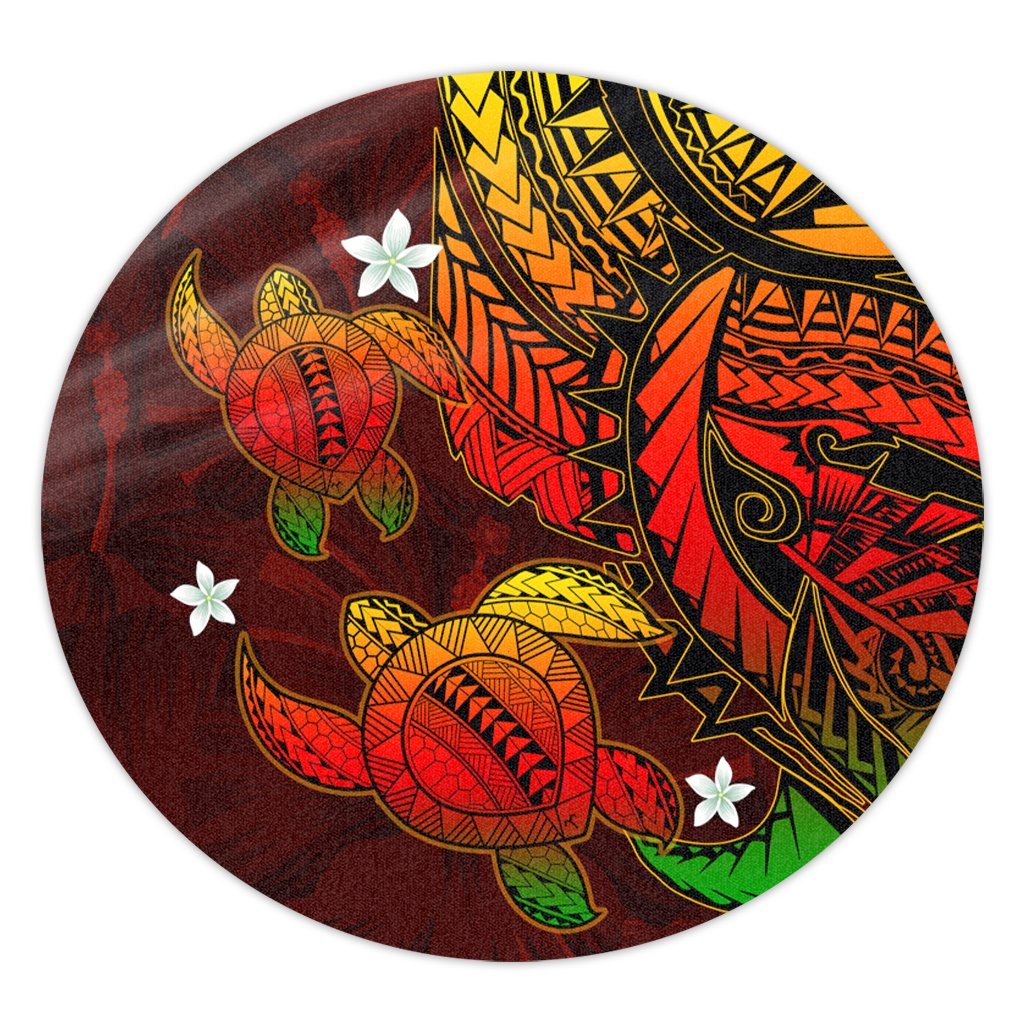Hawaii Polynesian Turtle Hibiscus Round Carpet - Color Flag - AH Round Carpet Luxurious Plush - Polynesian Pride