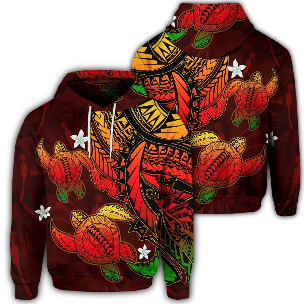 Hawaiian Polynesian Turtle Hibiscus Hoodie Color Flag Unisex Art - Polynesian Pride
