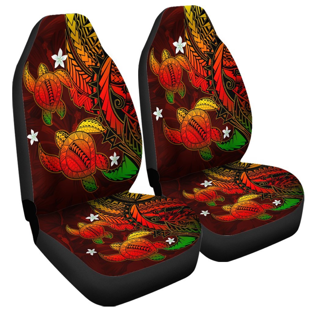 Hawaii Polynesian Turtle Hibiscus Car Seat Covers - Color Flag - AH Universal Fit Black - Polynesian Pride