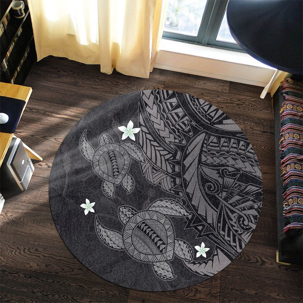 Hawaii Polynesian Turtle Hibiscus Round Carpet - Gray - AH - Polynesian Pride