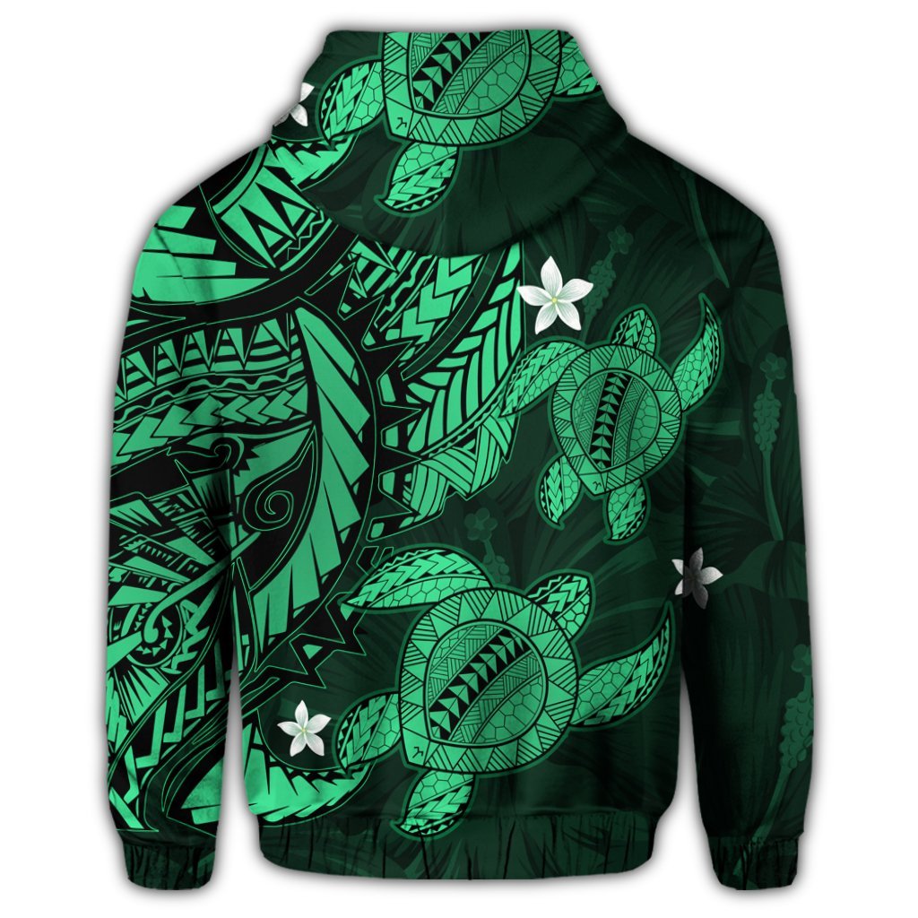 Hawaiian Polynesian Turtle Hibiscus Hoodie Green - Polynesian Pride