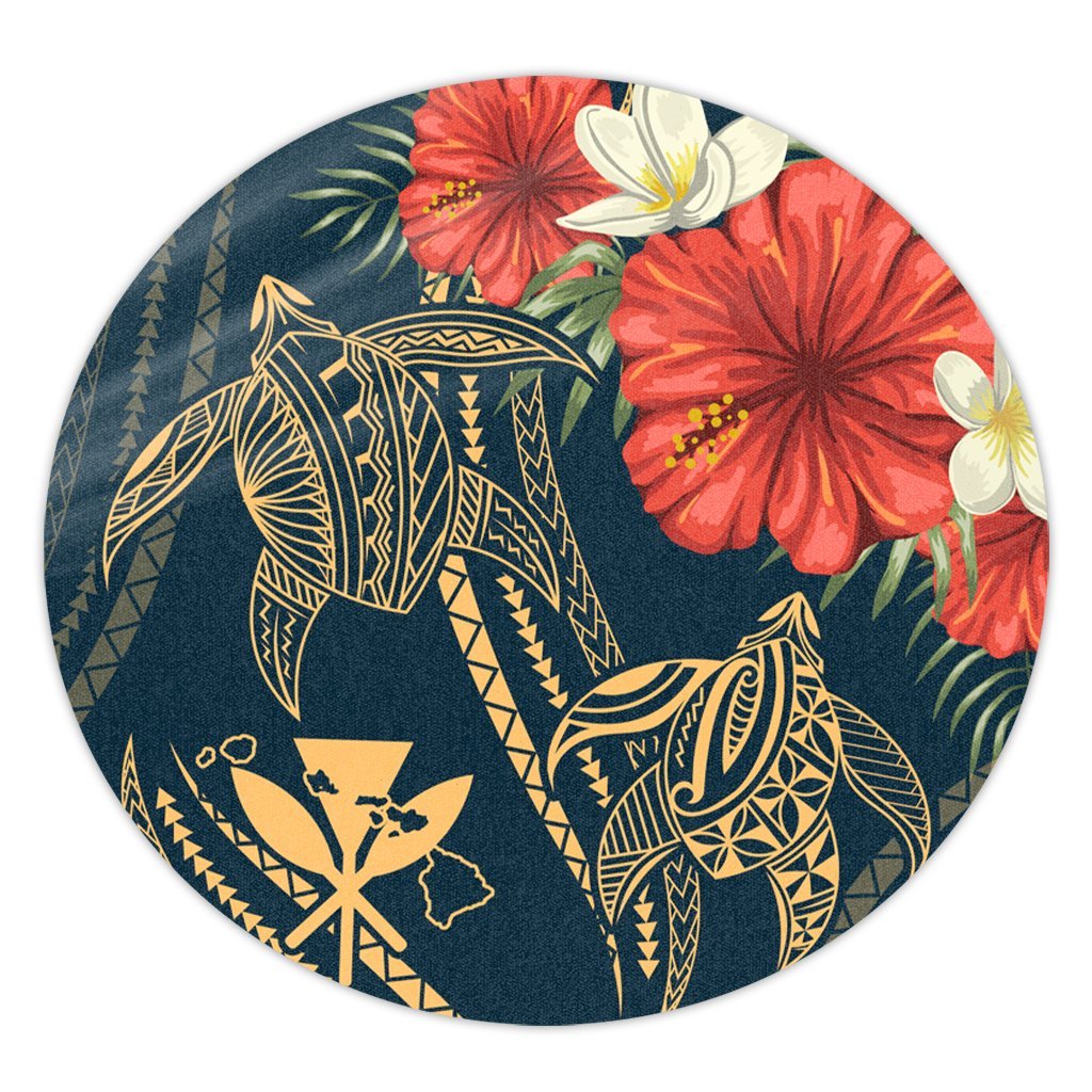 Hawaii Polynesian Turtle Hibiscus Round Carpet - Nolan Style - AH Round Carpet Luxurious Plush - Polynesian Pride