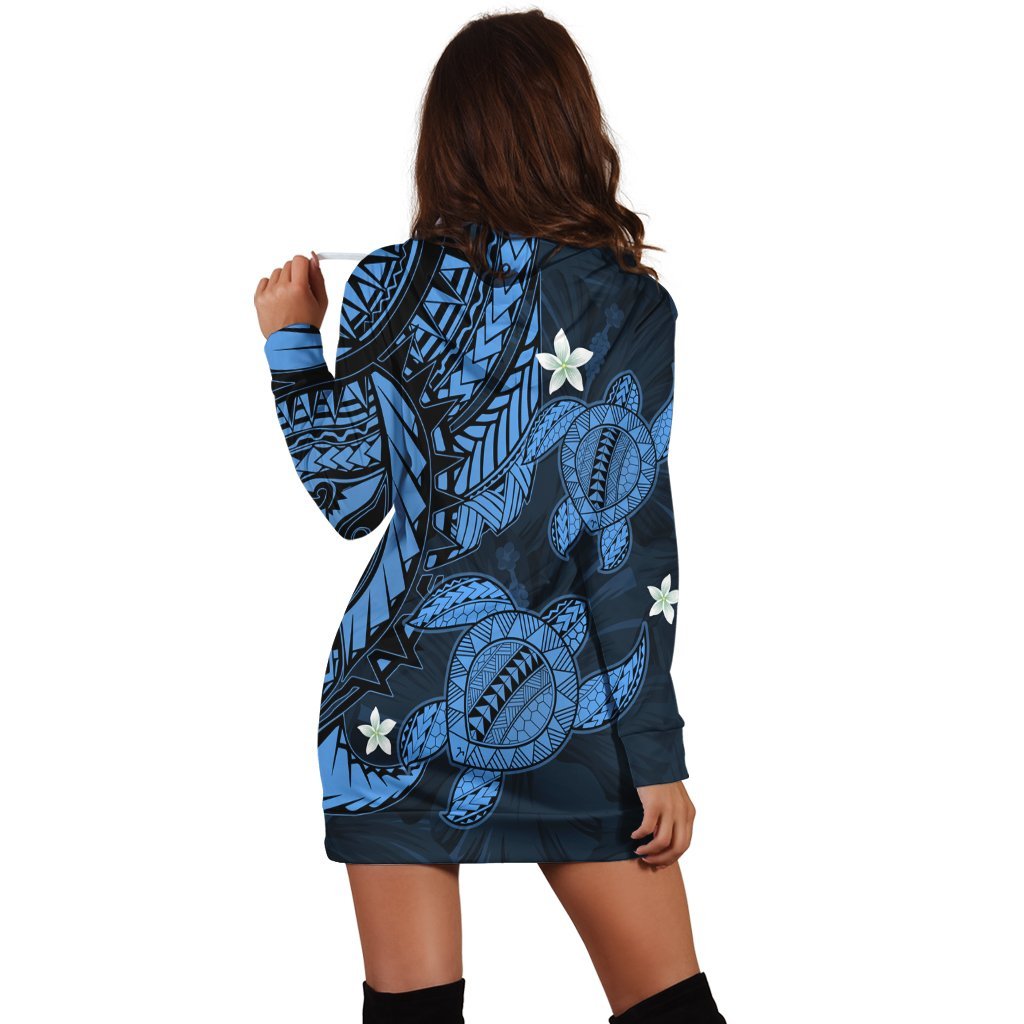 Hawaii Polynesian Turtle Hibiscus Hoodie Dress - Pastel Blue - AH - Polynesian Pride