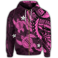Hawaii Zip Hoodie Polynesian Turtle with Hibiscus Pink - Polynesian Pride