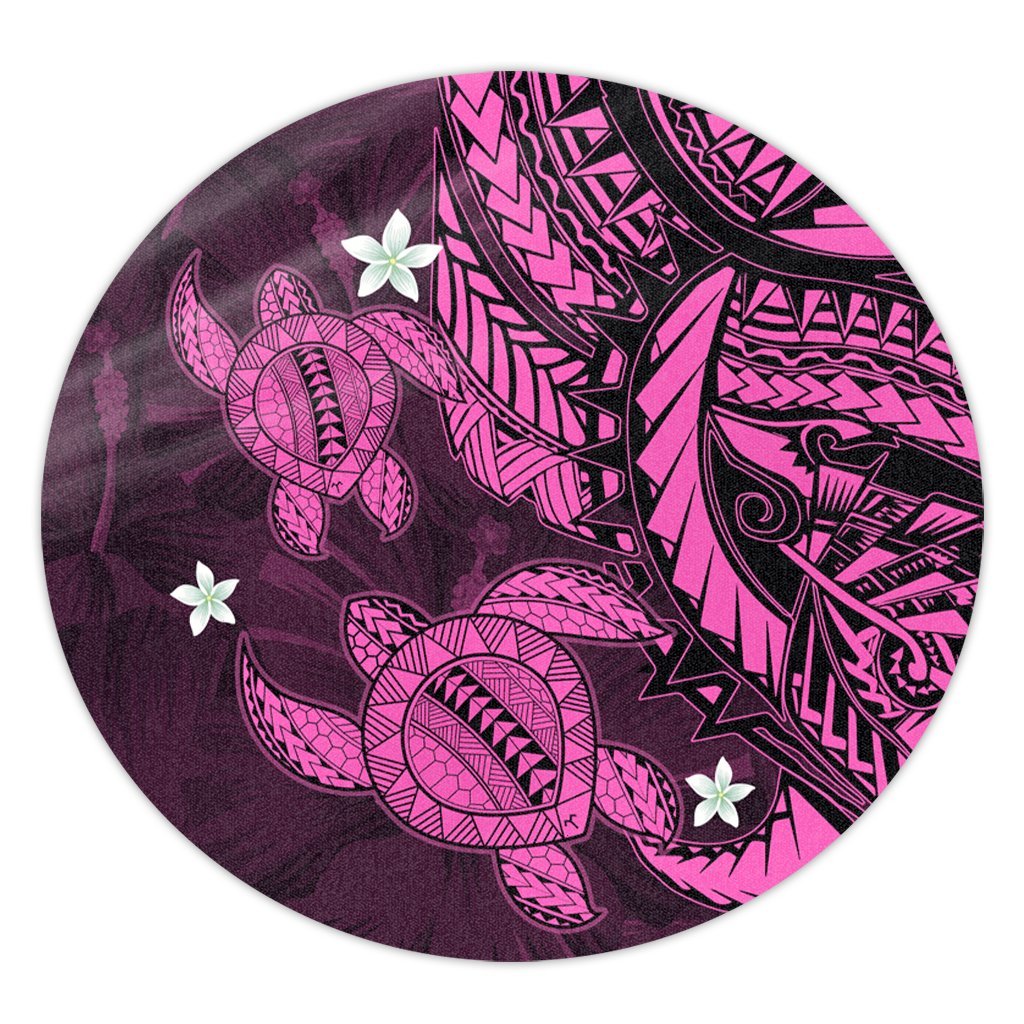 Hawaii Polynesian Turtle Hibiscus Round Carpet - Pink - AH Round Carpet Luxurious Plush - Polynesian Pride