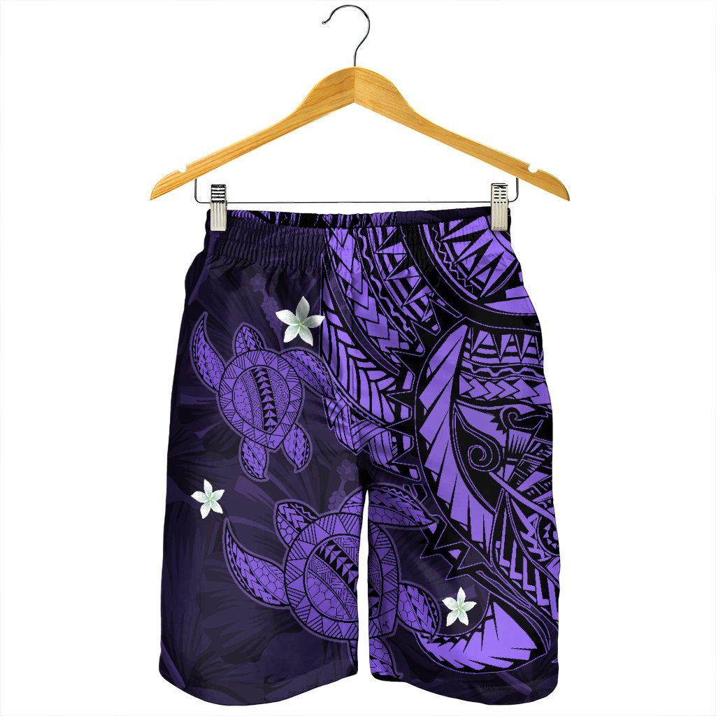 Hawaii Polynesian Turtle Hibiscus Men's Shorts - Purple - AH - Polynesian Pride