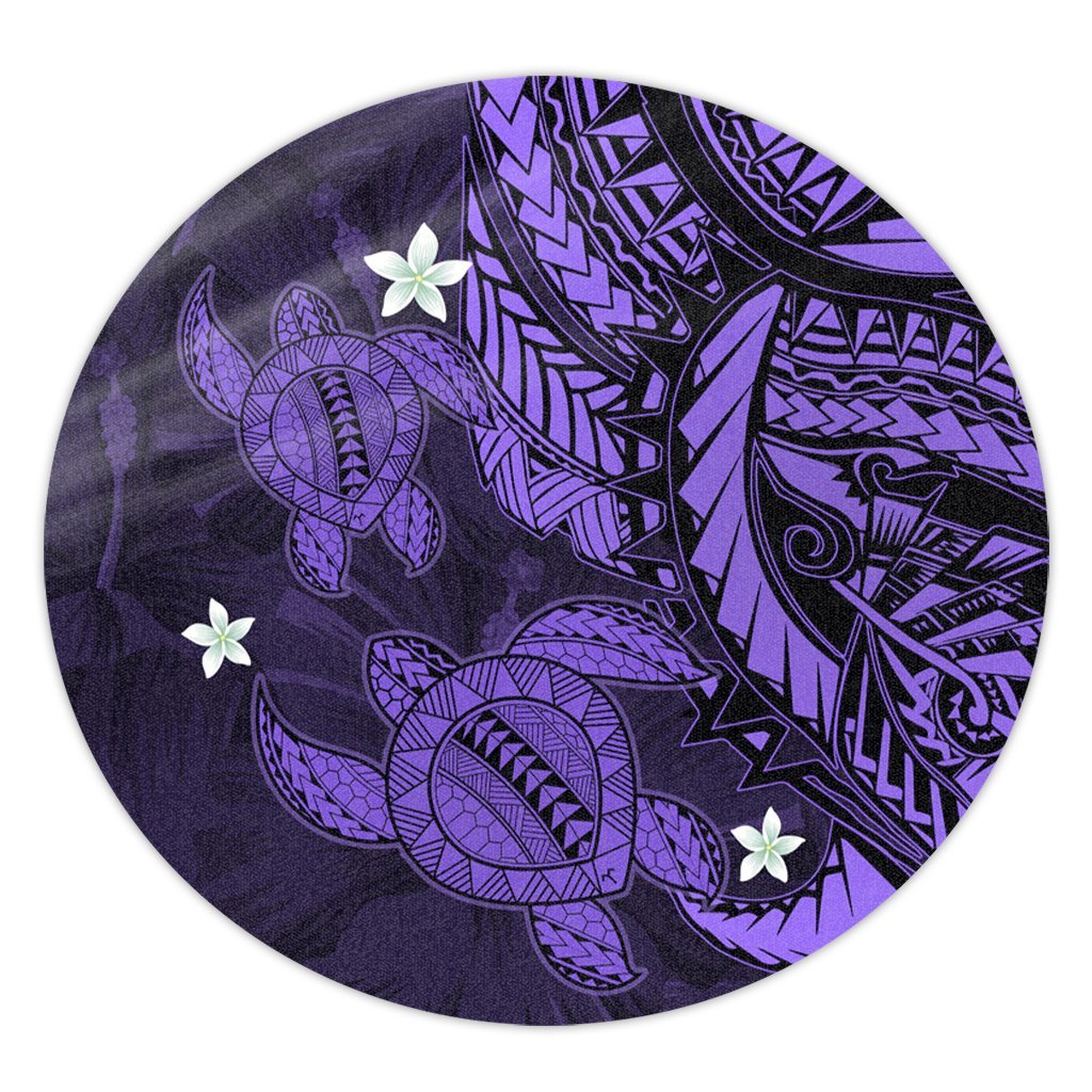 Hawaii Polynesian Turtle Hibiscus Round Carpet - Purple - AH Round Carpet Luxurious Plush - Polynesian Pride