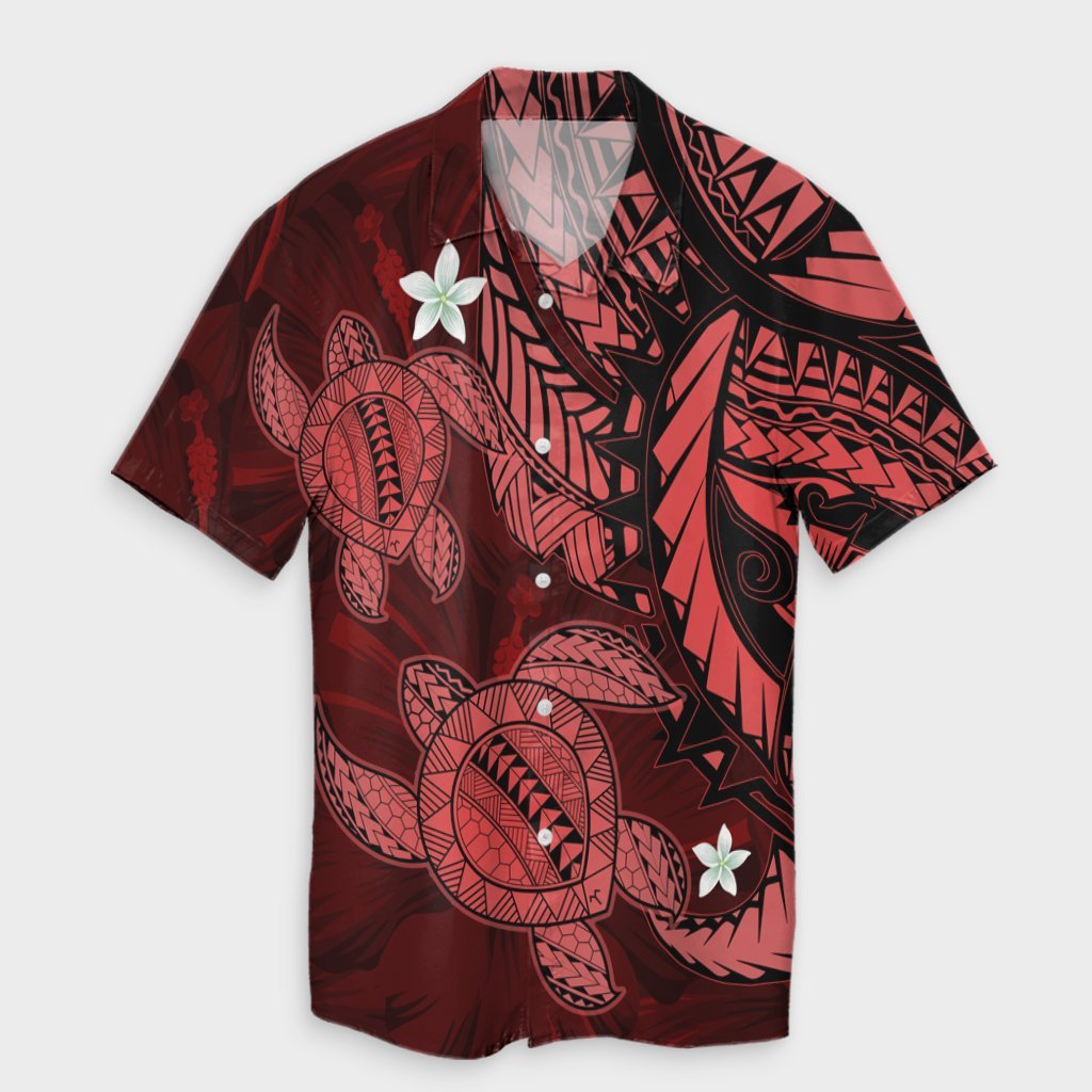 Hawaii Polynesian Turtle Hibiscus Hawaiian Shirt - Red - AH Unisex Black - Polynesian Pride