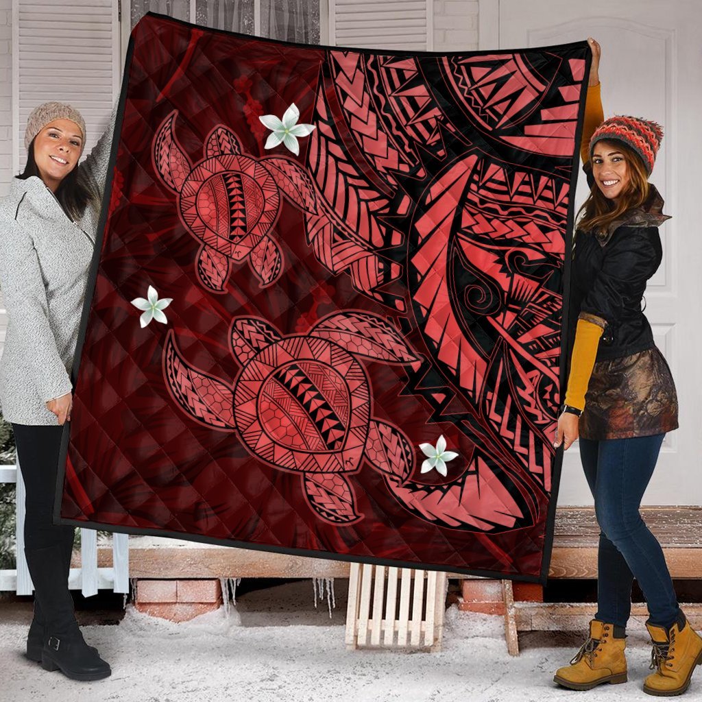 Hawaii Polynesian Turtle Hibiscus Premium Quilts - Red - AH - Polynesian Pride