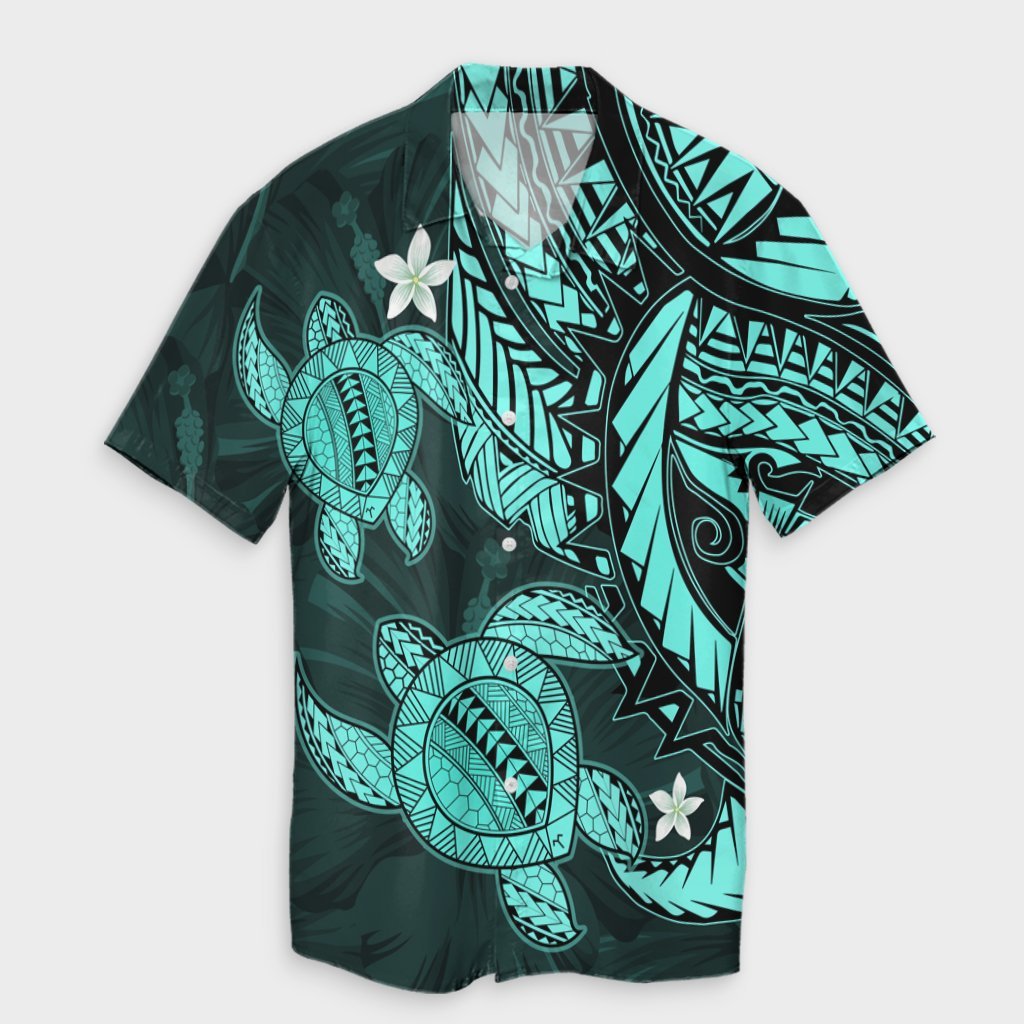 Hawaii Polynesian Turtle Hibiscus Hawaiian Shirt - Turquoise - AH Unisex Black - Polynesian Pride