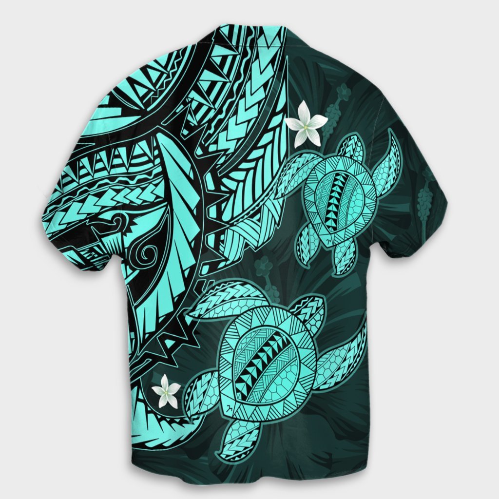 Hawaii Polynesian Turtle Hibiscus Hawaiian Shirt - Turquoise - AH - Polynesian Pride