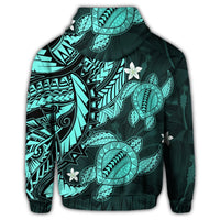 Hawaii Zip Hoodie Polynesian Turtle with Hibiscus Turquoise - Polynesian Pride