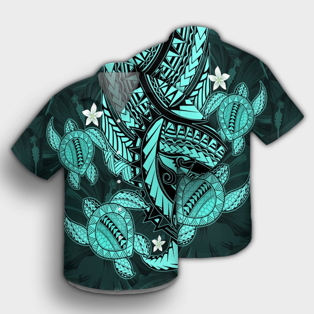 Hawaii Polynesian Turtle Hibiscus Hawaiian Shirt - Turquoise - AH - Polynesian Pride