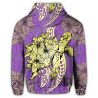 Hawaii Zip Hoodie Polynesian Turtle with Hibiscus Yellow - Polynesian Pride