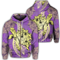 Hawaii Zip Hoodie Polynesian Turtle with Hibiscus Yellow Unisex Art - Polynesian Pride