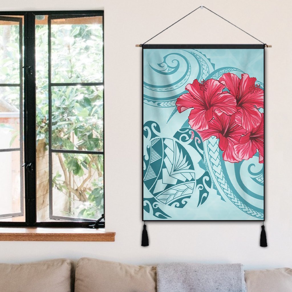 Hawaii Polynesian Turtle Hibiscus Blue Hanging Poster - Bless Style - AH - Polynesian Pride