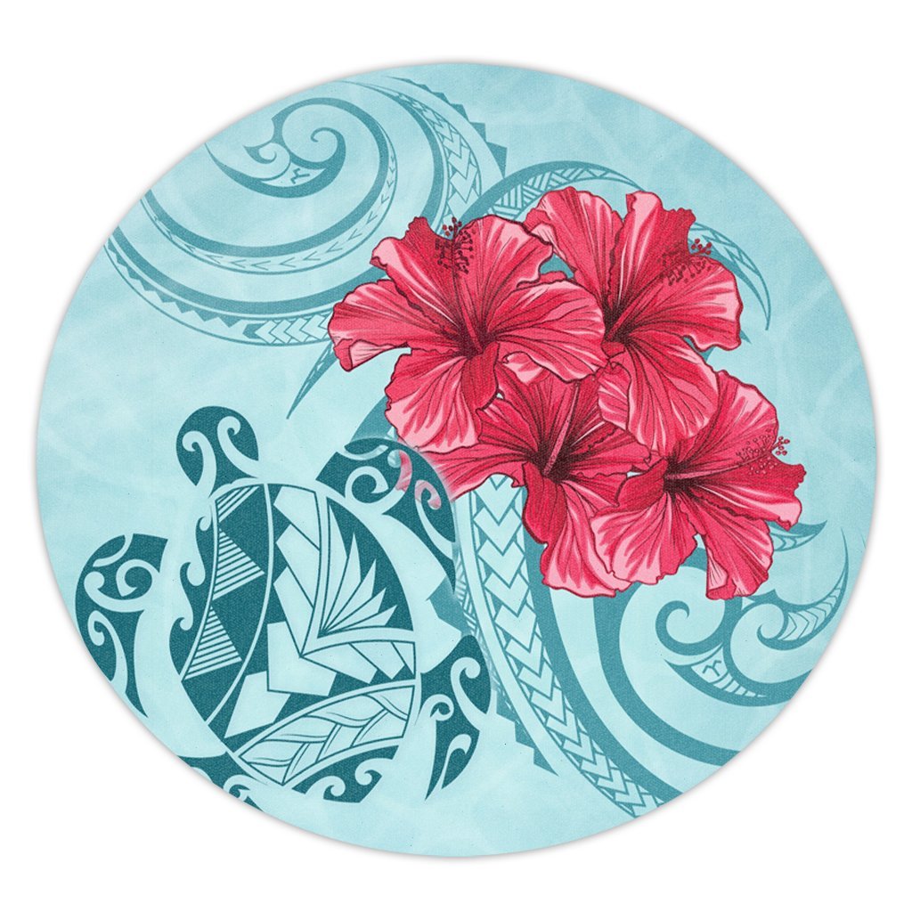 Hawaii Polynesian Turtle Hibiscus Blue Round Carpet - Bless Style - AH Round Carpet Luxurious Plush - Polynesian Pride
