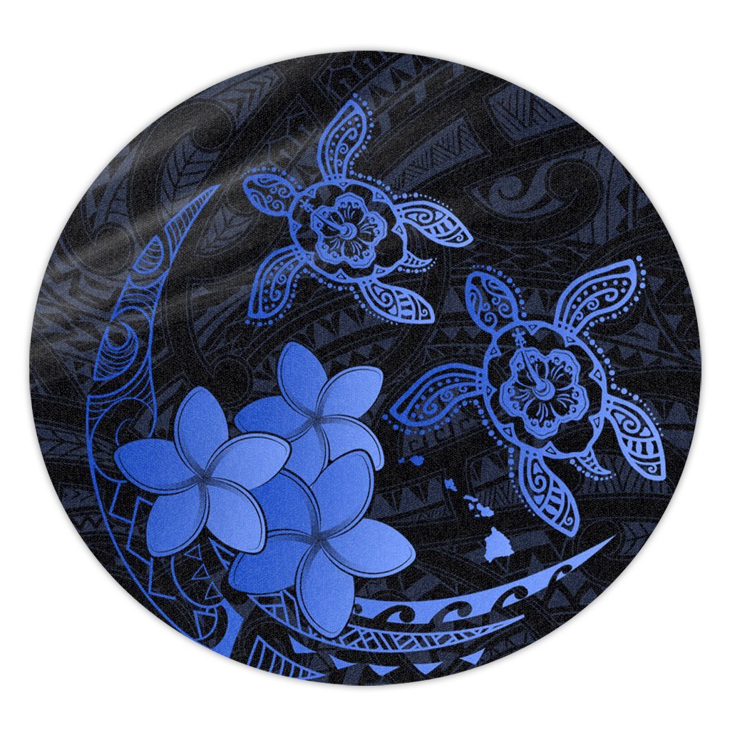 Hawaii Polynesian Turtle Plumeria Round Carpet - Pog Style Blue - AH Round Carpet Luxurious Plush - Polynesian Pride