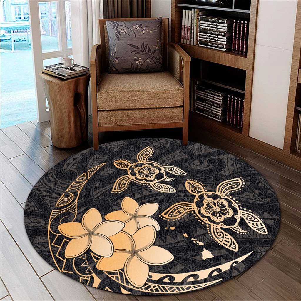 Hawaii Polynesian Turtle Plumeria Round Carpet - Pog Style Gold - AH - Polynesian Pride