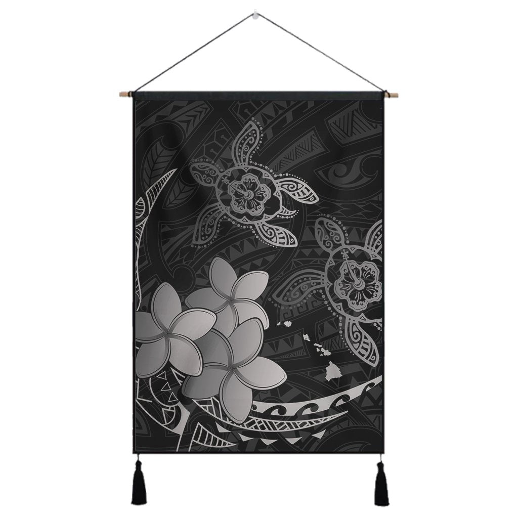 Hawaii Polynesian Turtle Plumeria Hanging Poster - Pog Style Gray - AH Hanging Poster Cotton And Linen - Polynesian Pride