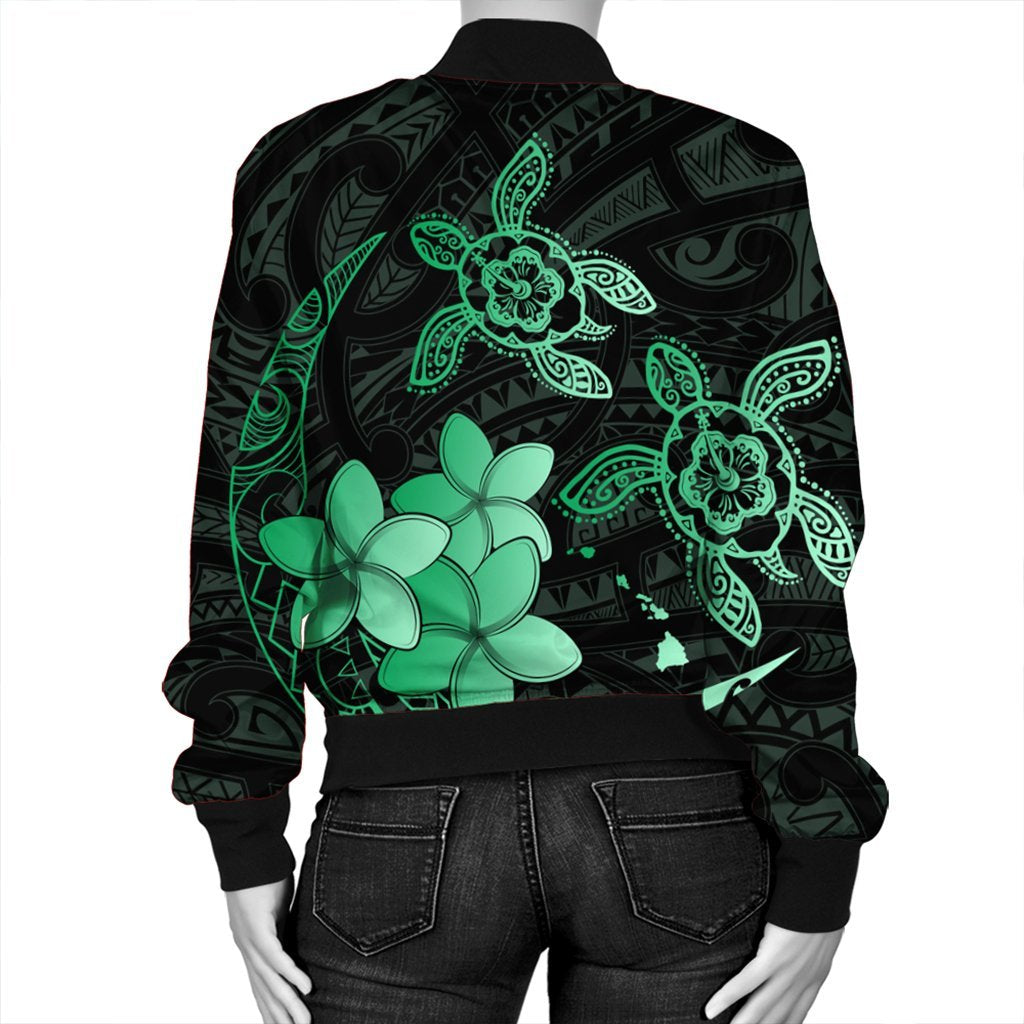 Hawaii Polynesian Turtle Plumeria Bomber Jacket - Pog Style Green - AH - Polynesian Pride