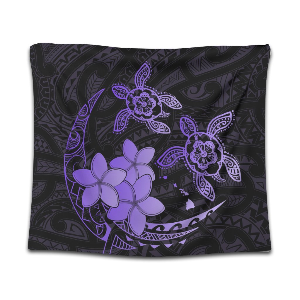 Hawaii Polynesian Turtle Plumeria Tapestry - Pog Style Purple - AH Wall Tapestry Black - Polynesian Pride