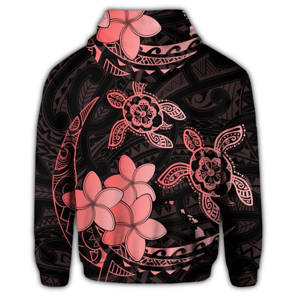 Hawaii Zip Hoodie Polynesian Turtle with Plumeria Pog Style Red - Polynesian Pride