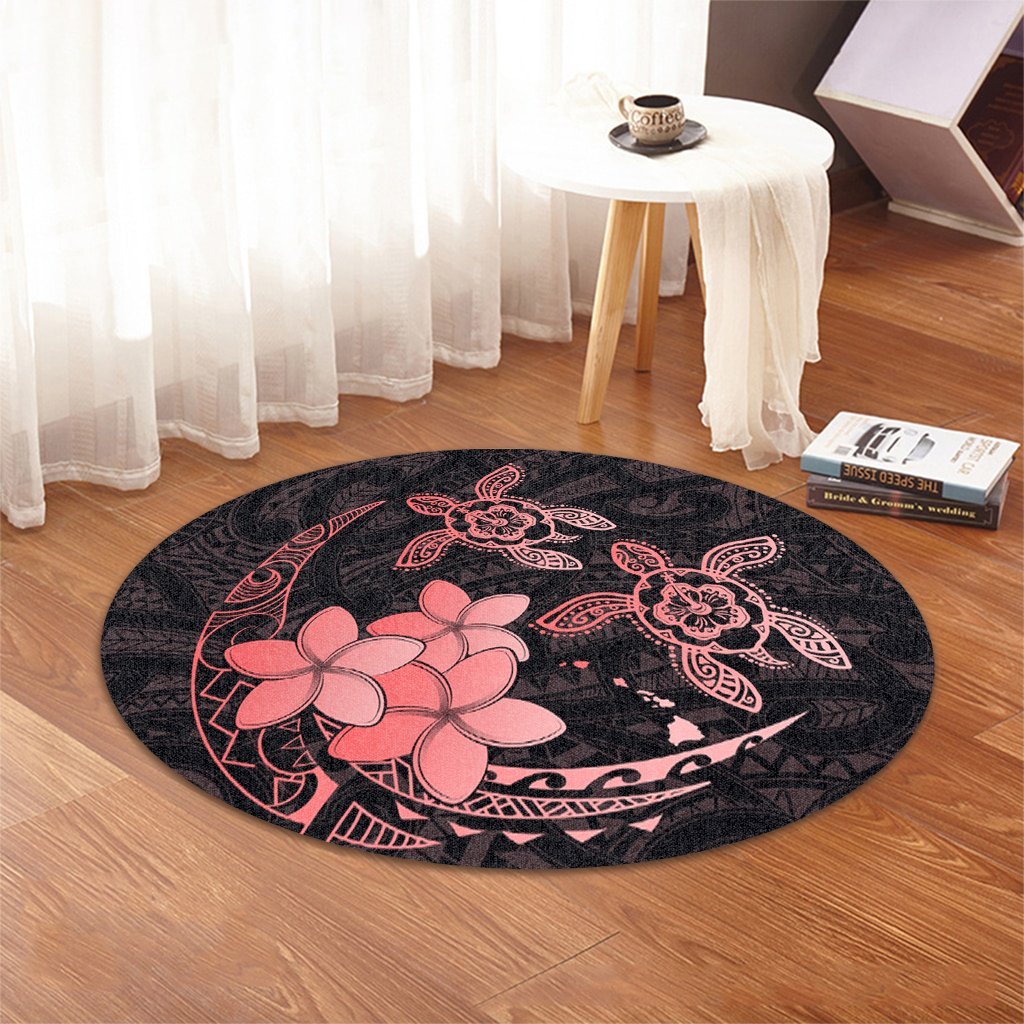 Hawaii Polynesian Turtle Plumeria Round Carpet - Pog Style Red - AH - Polynesian Pride