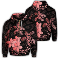Hawaii Zip Hoodie Polynesian Turtle with Plumeria Pog Style Red Unisex Art - Polynesian Pride