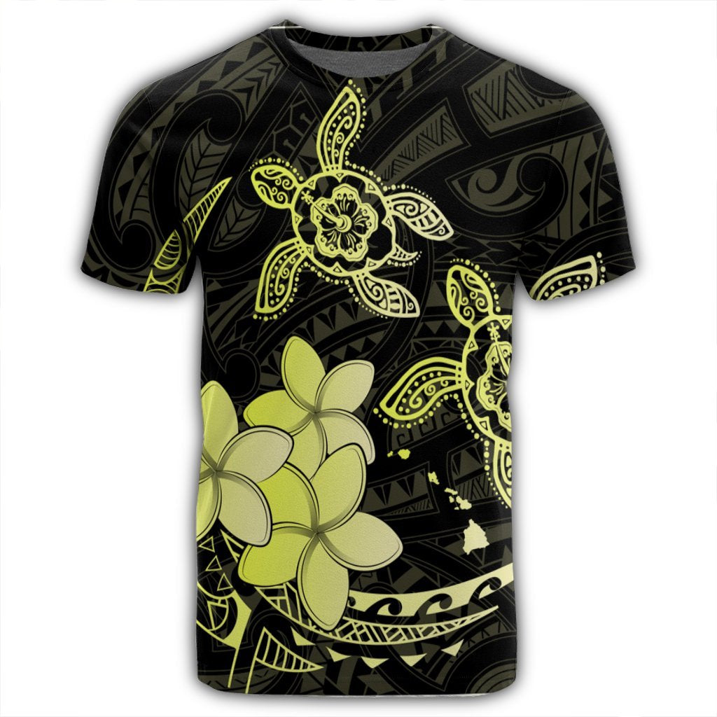 Hawaii Polynesian Turtle Plumeria T Shirt Pog Style Yellow - Polynesian Pride