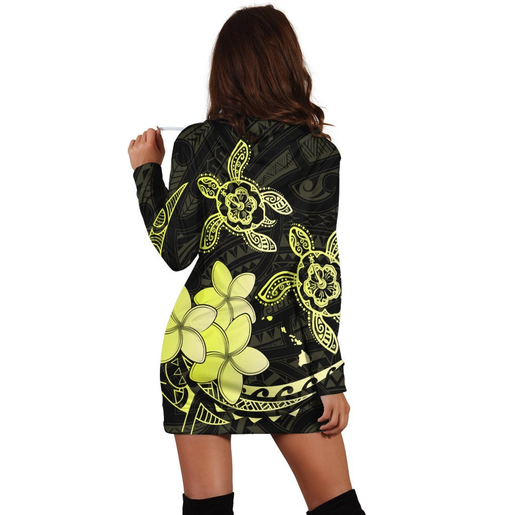Hawaii Polynesian Turtle Plumeria Hoodie Dress - Pog Style Yellow - AH - Polynesian Pride