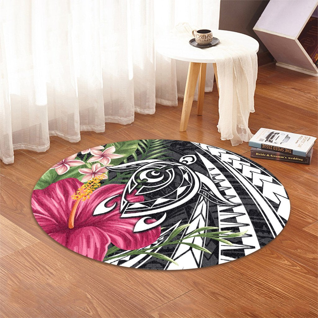 Hawaii Polynesian Turtle Tropical Hibiscus Plumeria Round Carpet - AH - Polynesian Pride