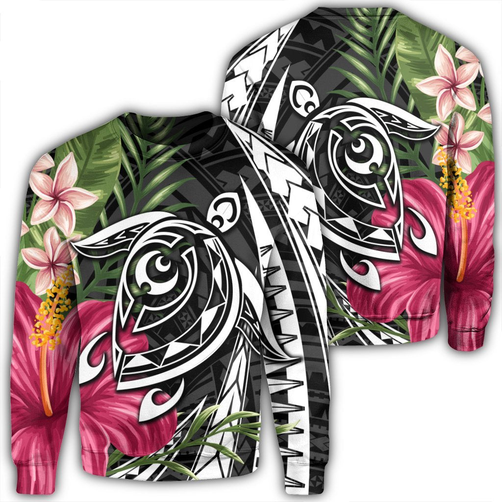 Hawaii Polynesian Turtle Tropical Hibiscus Plumeria Sweatshirt - AH Unisex Black - Polynesian Pride