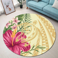 Hawaii Polynesian Turtle Tropical Hibiscus Plumeria Round Carpet - Beige - AH - Polynesian Pride