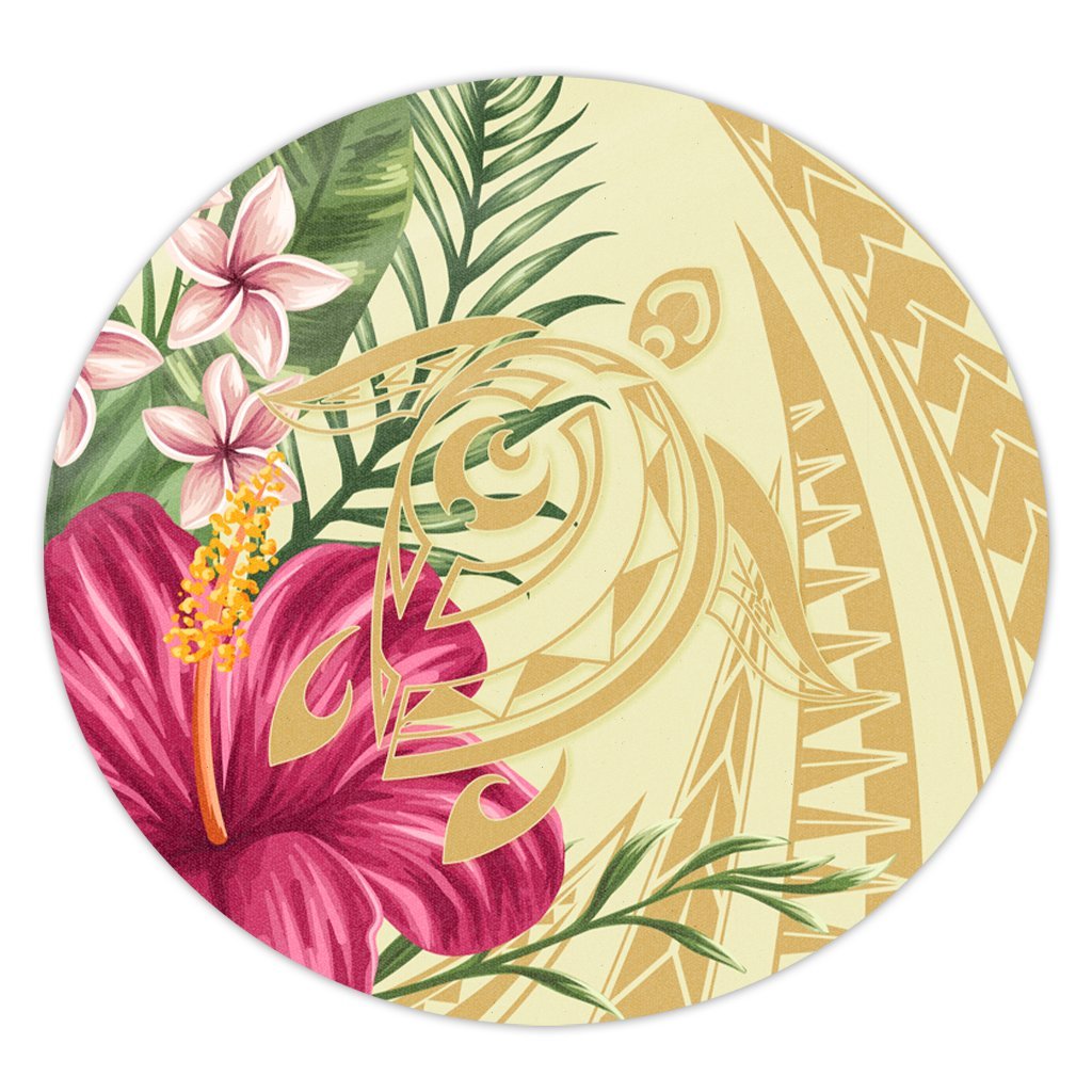 Hawaii Polynesian Turtle Tropical Hibiscus Plumeria Round Carpet - Beige - AH Round Carpet Luxurious Plush - Polynesian Pride