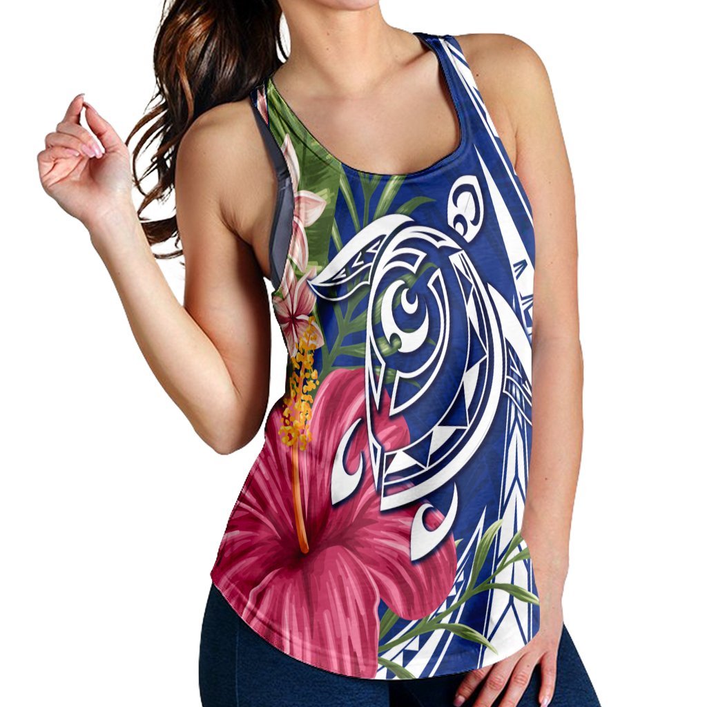 Hawaii Polynesian Turtle Tropical Hibiscus Plumeria Racerback Tank - Blue - AH - Polynesian Pride